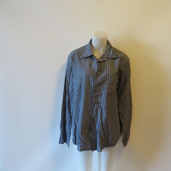 MENS ARMANI JEANS GREY WHITE PINSTRIPE BUTTON DOWN SHIRT US/L* - Picture 1 of 8